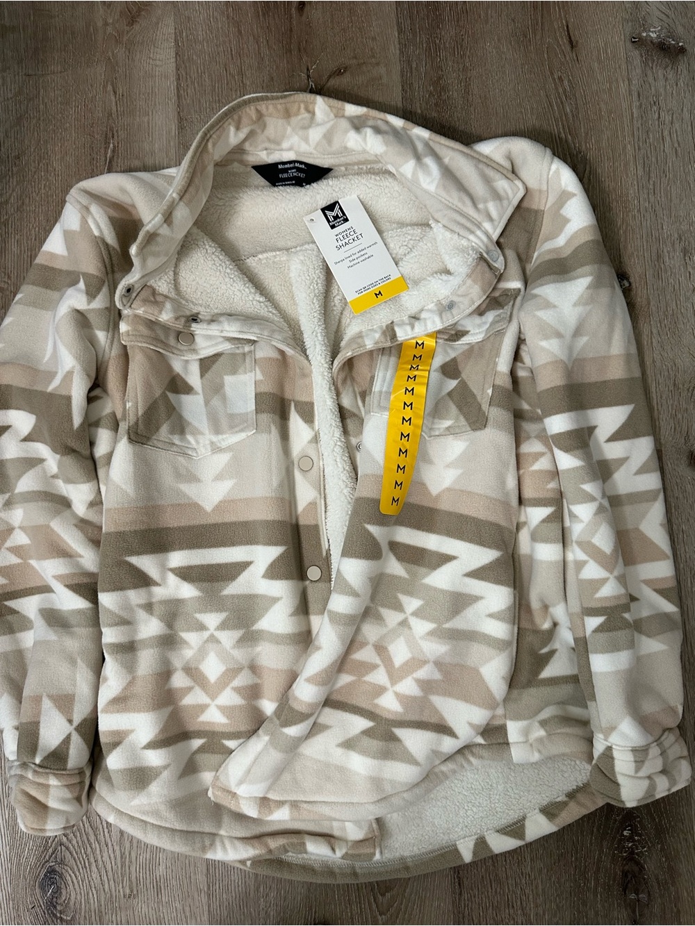 Aztec-Print Sherpa Jacket in Cream & Tan